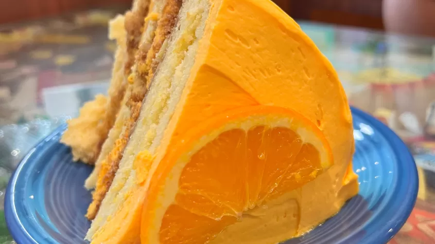 The infamous orange crunch cake from The Bubble Room